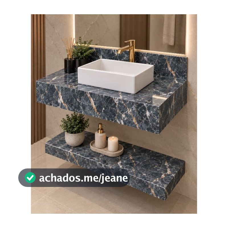 🔥 LANÇAMENTO! Kit Bancada + Prateleira 50x40 cm Porcelanato Azul Imperial Gold – Luxo e Sofisticação | MG Lar