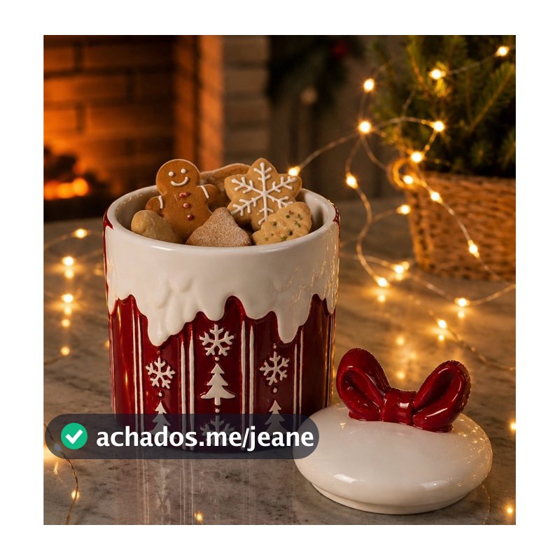 Pote Natalino para Biscoitos em Porcelana com Tampa – 11 x 15 cm
