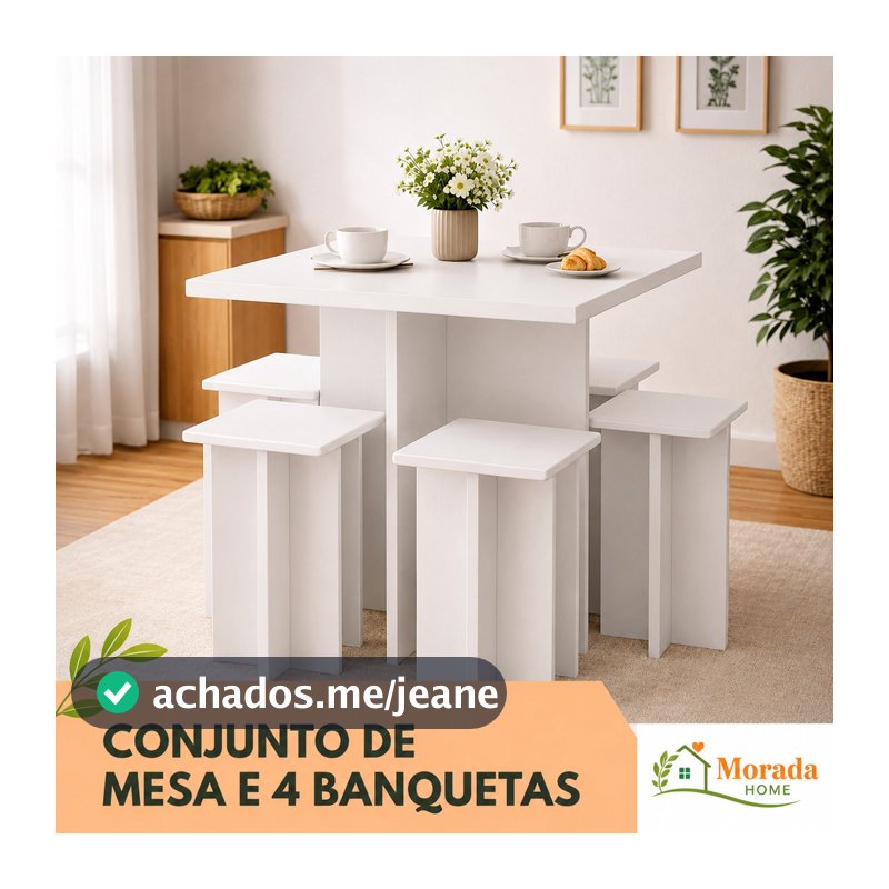 Mesa de Jantar Compacta com 4 Bancos para Cozinha, Kitnet e Espaços Pequenos