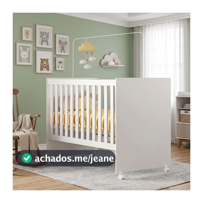 Berço Life Multifuncional MDF Compacto Rodízios Suporte Mosquiteiro Ideal Quartos de Bebê Criança Acompanha Colchão- AV