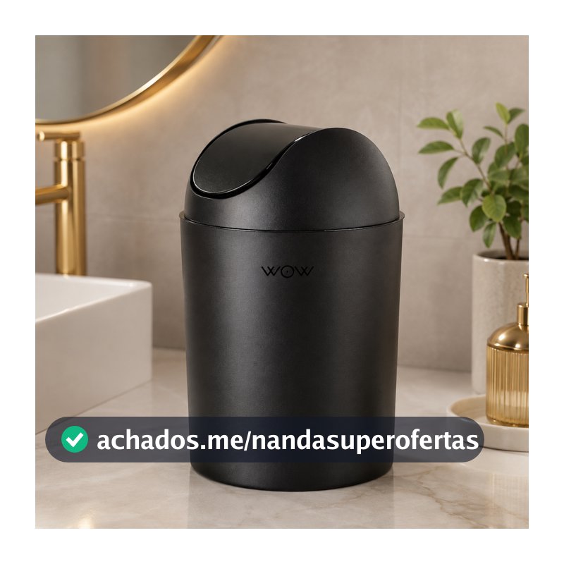 Lixeira  Para Banheiro Tampa Plástica Basculante 5l Preta