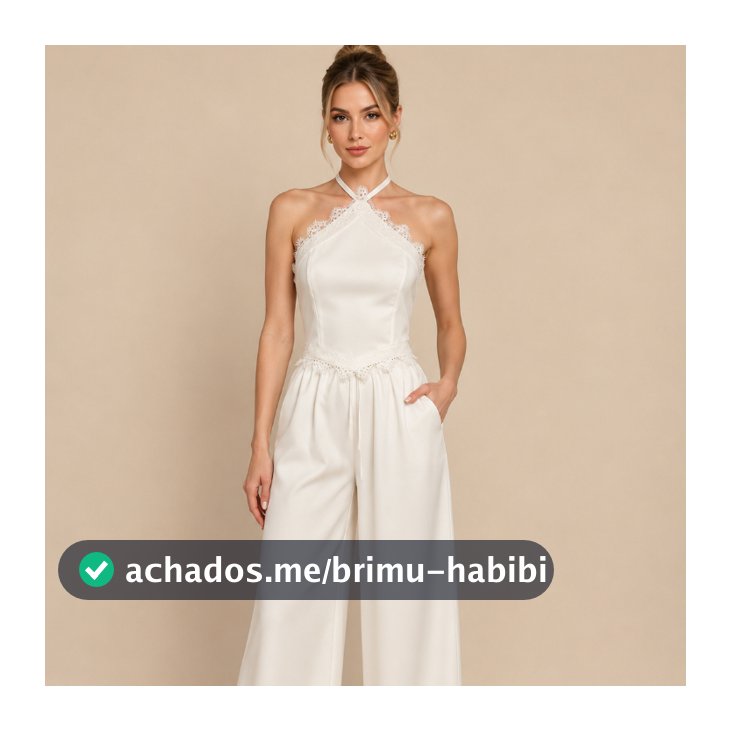Conjunto Milena Alfaiataria Acabamento Renda Calça Pantalona Bolsos frontais