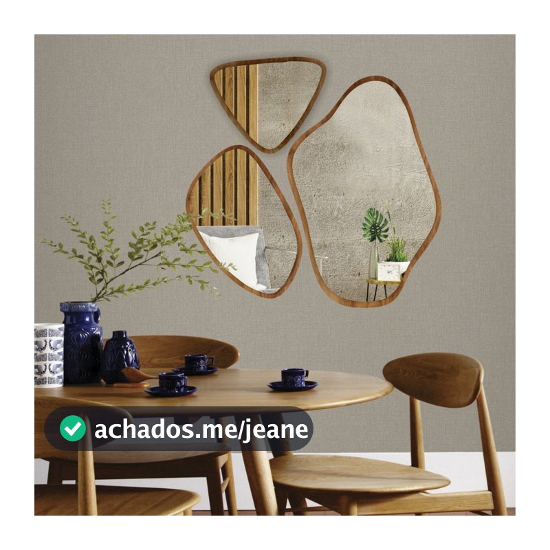 KIT 3 ESPELHOS ORGÂNICOS ESPELHO ORGÂNICO COM PENDURADOR DECORATIVOS DECORAÇÃO MADEIRA VIDRO