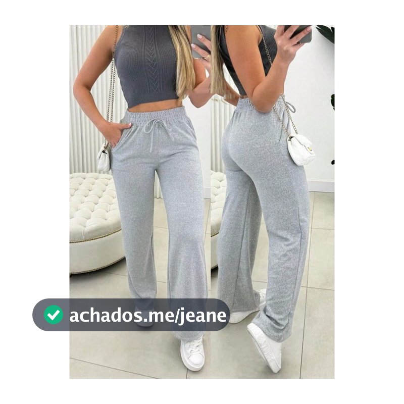 Calça pantalona de lazinho feminina cintura alta com bolso pra inverno