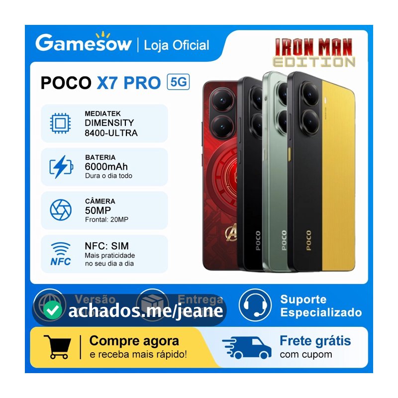 Xiaomi Poco X7 Pro 5G,Versão Global, NFC, Processador Dimensity 8400-Ultra, 256/512GB e 8/12GB RAM
