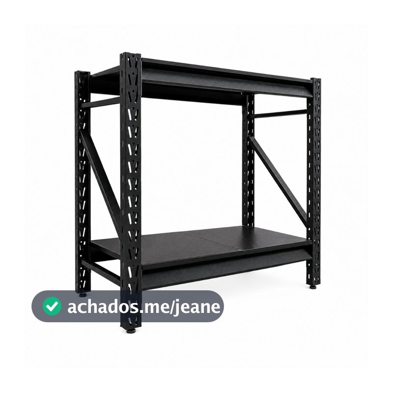 Estante de Aço Reforçada 2 Prateleiras 150kg por Nível Empilhável para Estoque Preto BAFF