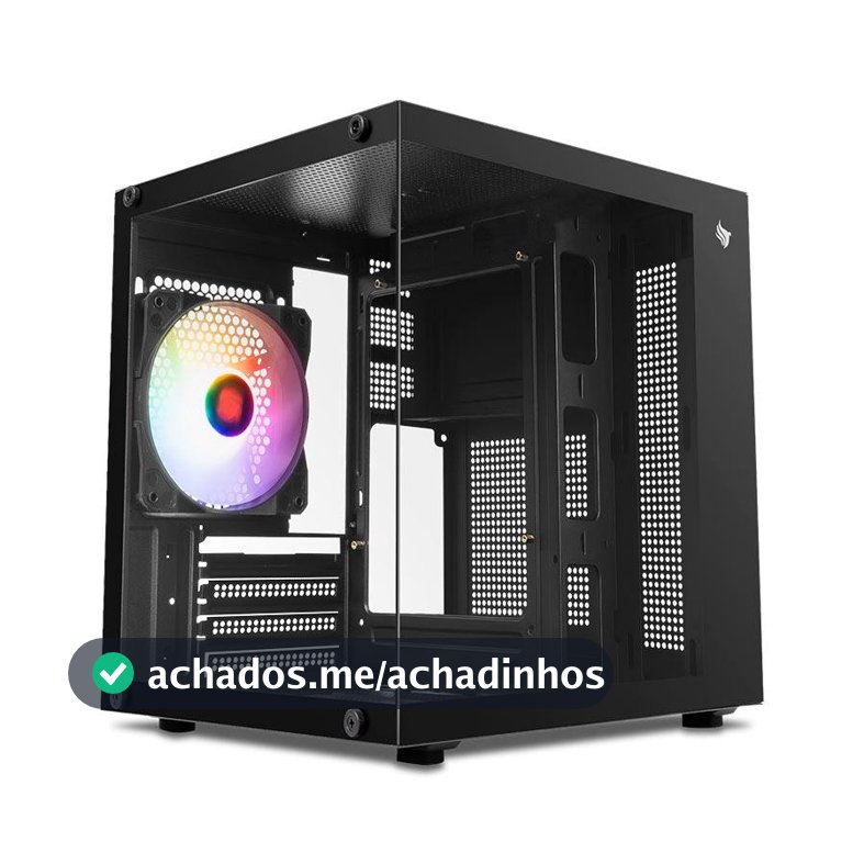 Gabinete Gamer Aquário Pichau Atom, Mini-Tower, Lateral de Vidro, Com 1 Fan, Preto, PG-ATOM-BK