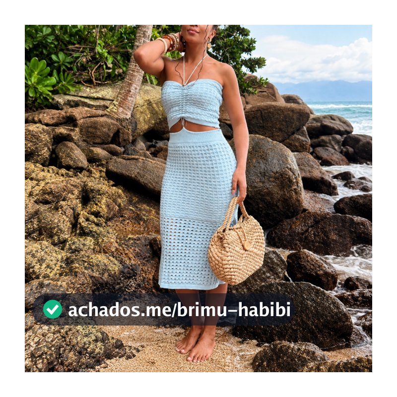 Conjunto Feminino Trico Modal Amarracao Detalhe Vazado Furos Moda Verao