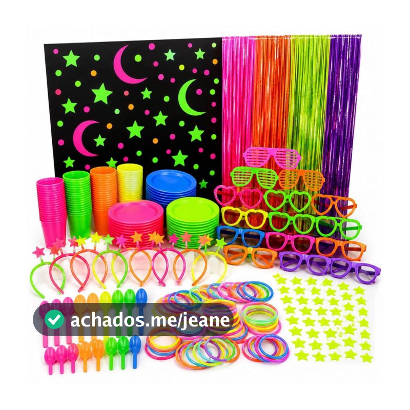 Kit Festa Neon Completo 232 Itens Luz Negra Balada Formatura 15 Anos Decoração Descartáveis