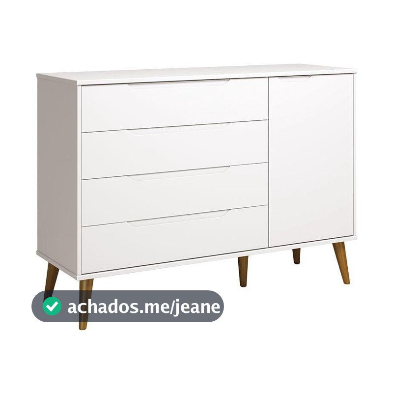 Cômoda com Porta Retrô Elfe Branco Acetinado Amadeirado - Reller