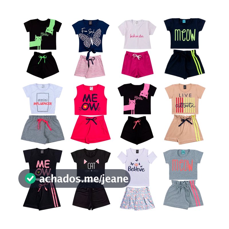 Kit Sortido 10 Peças de Roupas Infantil Menina 5 Blusas + 5 Shorts Kit com 5 Conjuntos de Menina