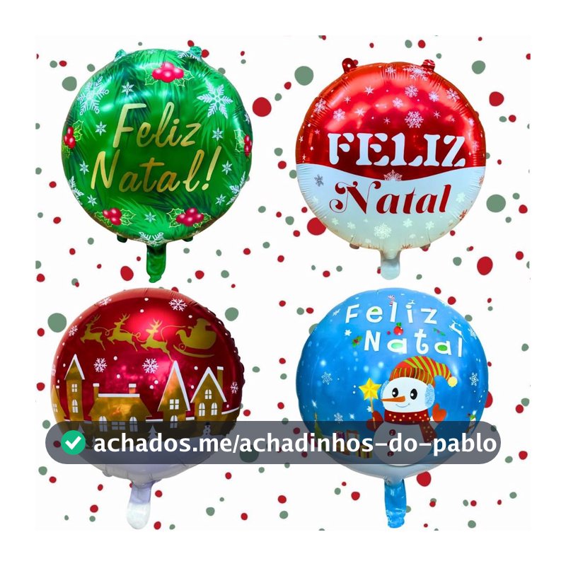20 Balão Metalizado Feliz Natal Redondo Festa Decoração papai noel boneco neve final ano - 5 cada