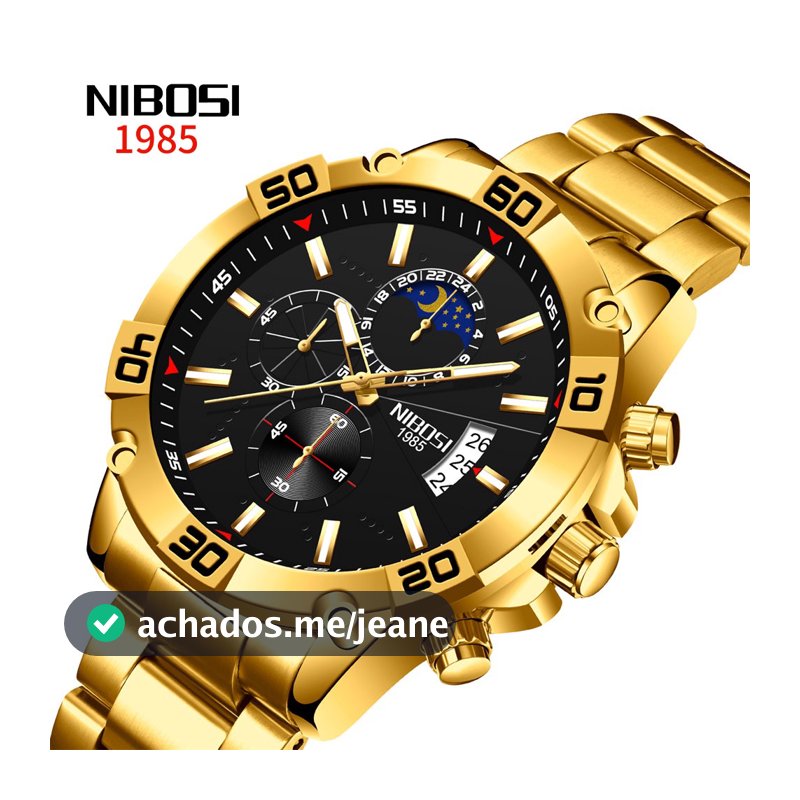Relógio NIBOSI Masculino De Luxo Ouro Inoxidável À Prova D'água