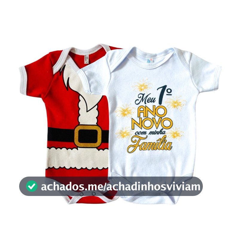 Kit 2 Bodys Bebê Natal Papai Noel e Meu Primeiro Ano Novo Menino Fantasia
