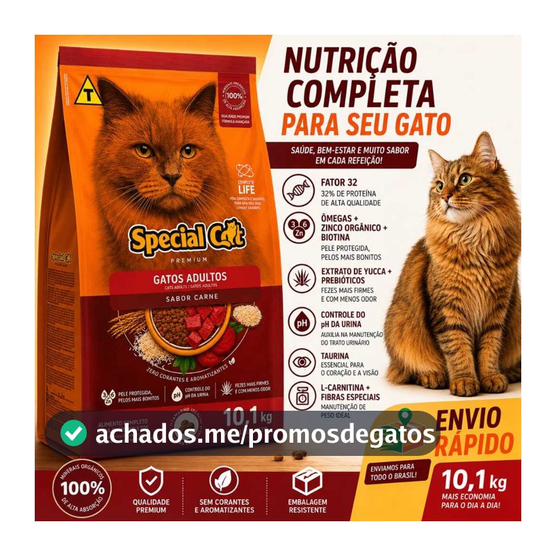 Ração Special Cat Premium Gatos Adultos sabor Carne 10.1Kg