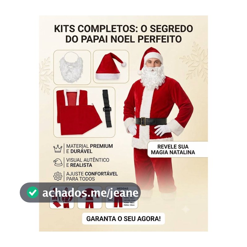 Fantasia Papai Noel Tamanho Único Roupa Completa Natal Natalino Festa