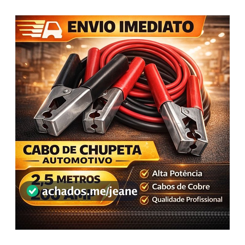 Cabo Chupeta 200A Reforçado 2,5m Bateria Carro Caminhonete