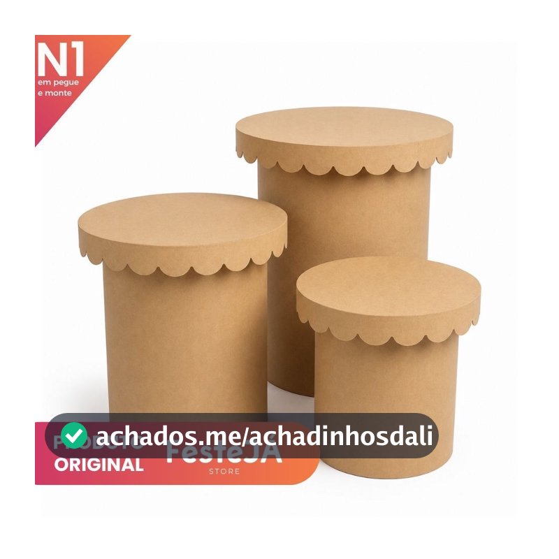 Trio Tampo Babado Encaixe Cilindro MDF Kit 3 Unidades Decoração Festa Mesa Painel