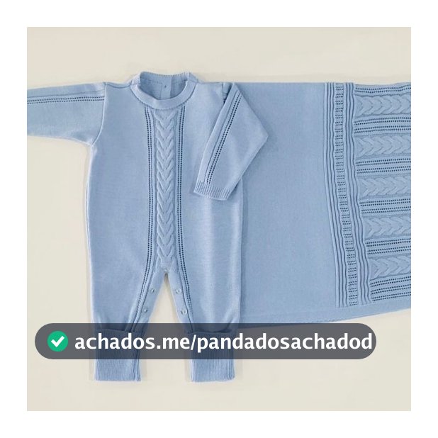 Saída Maternidade Kit 2 Manta e Macacão Trança Central Trico Bebê Confortável