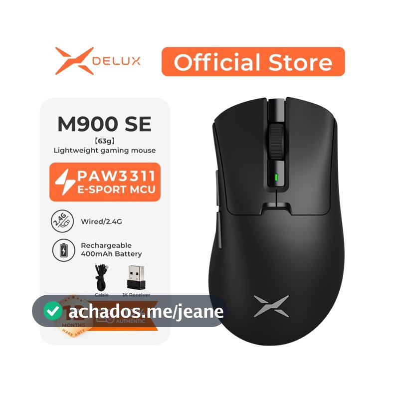 Delux M900 Se PAW3311 Mouse Para Jogos DPI MAX 12000 Com Fio 2.4G  Recarregável 63g Design Concentrado Em Massa  400mAh
