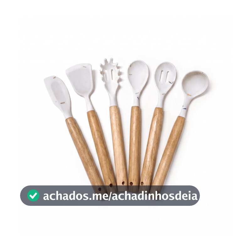 Kit Mini Utensilio De Cozinha Silicone Cabo Madeira 6 Peças