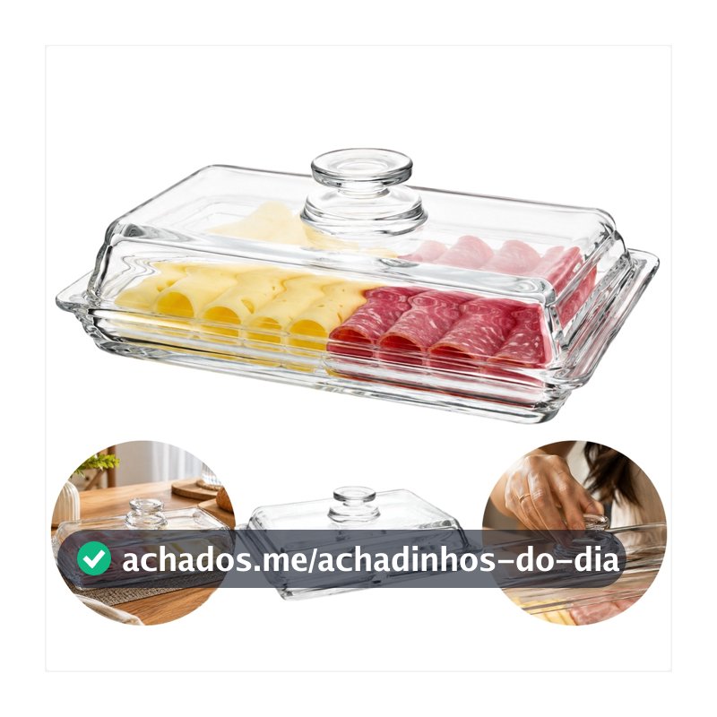 Porta Queijo De Vidro 20cm Com Tampa Transparente Para Mesa Posta Café Da Manhã E Brunch