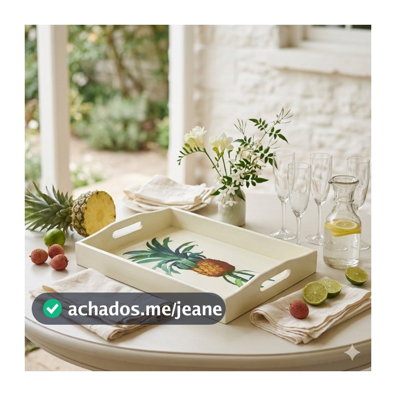 Bandeja Retangular Madeira Vintage Abacaxi Decor Mesa 46cm
