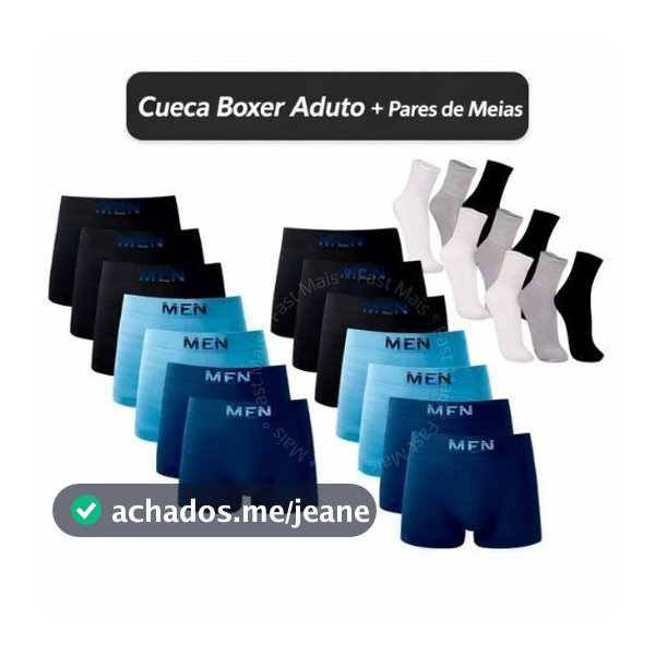 Kit Cuecas Boxer Microfibra Adulto + 12 Pares Meias Algodão