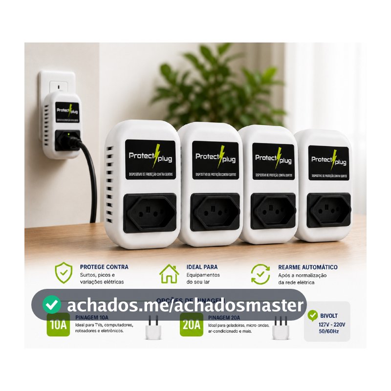 KIT 4 Protectplug  Protetor Contra Surtos Elétricos Bivolt 10A e 20A para TV Computador Geladeira e Eletrodomésticos