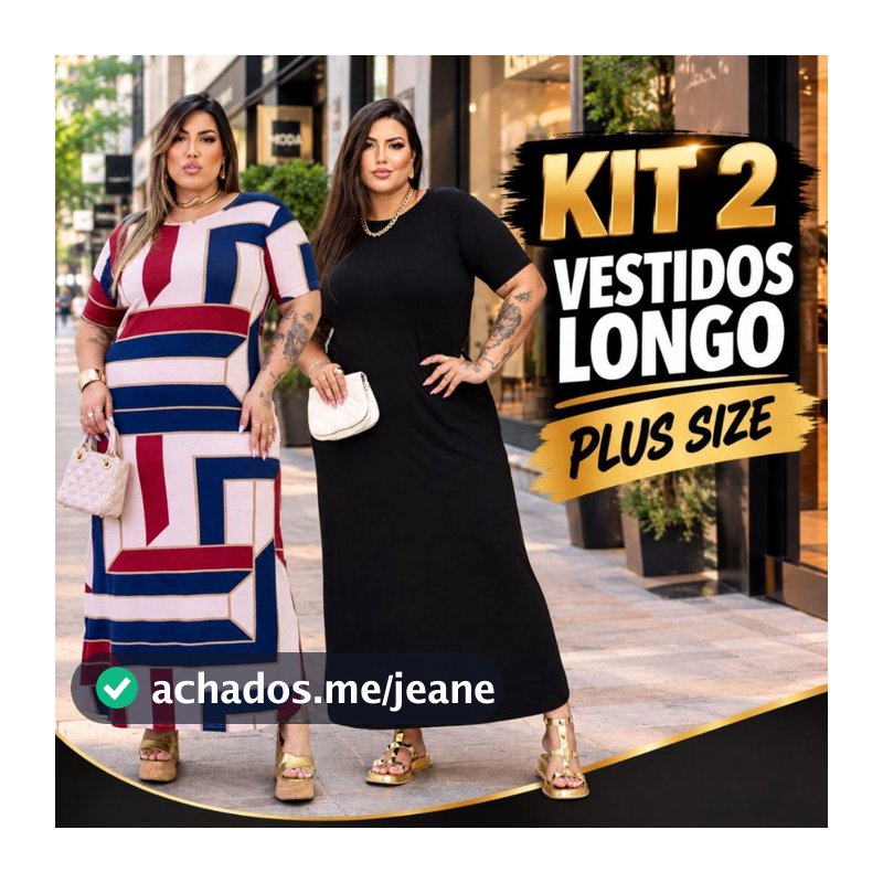Kit 2 Vestidos Longos Evangélico Plus Size Curve Veste Até 60 Moda vestido evangélico curvy sise