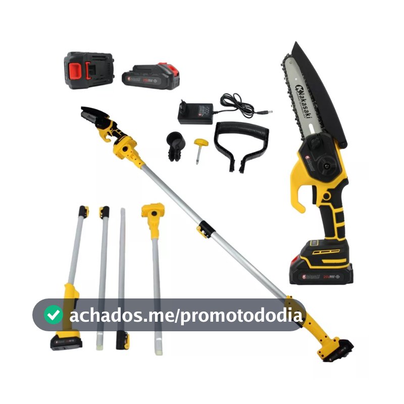 Podador De Galhos 2 Baterias 48v 1000w Com Cabo Extensor 3 Metros Mini Motosserra Motopodador