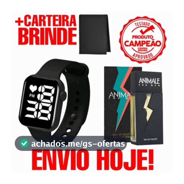 Kit Masculino Relógio Digital+  Perfume Animale + Carteira temdetudo Premium Mega promoção