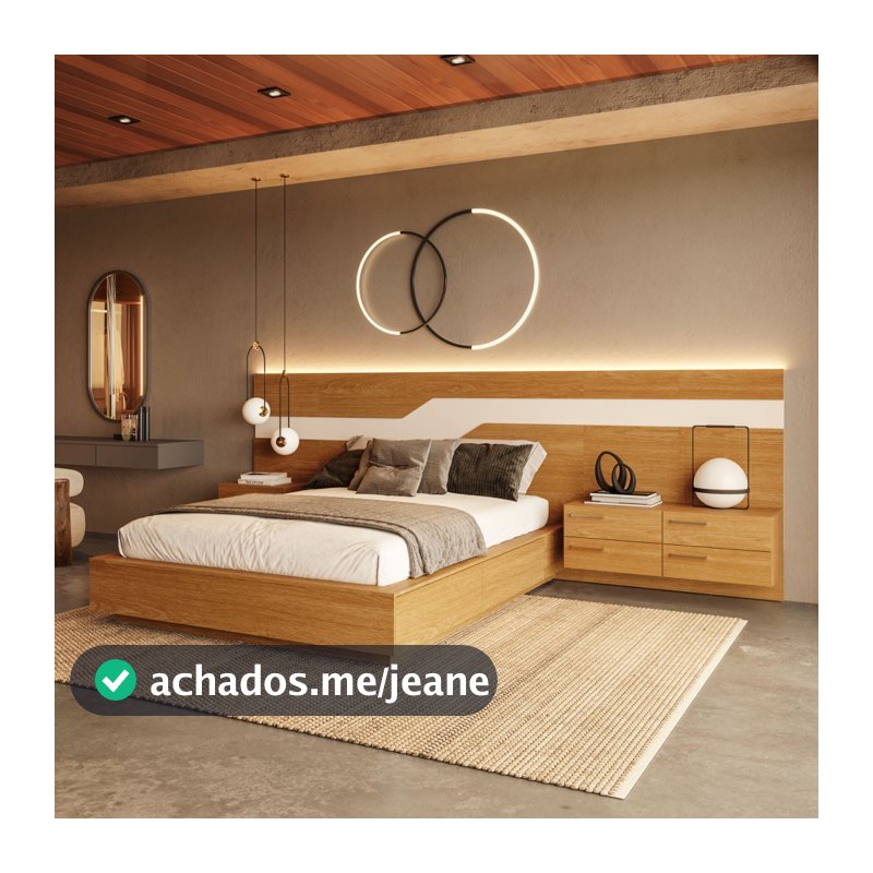 Cama Casal/Queen 340cm com Cabeceira e Led Lora Xingu/Bege Dunas Vistato Móveis