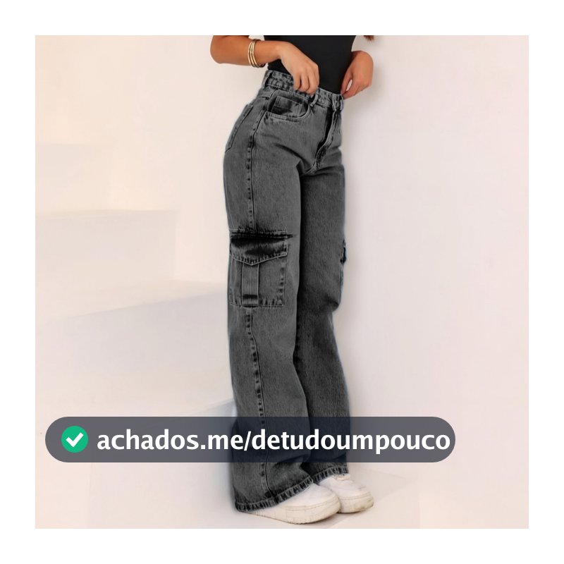 Calça Jeans feminina Wide Leg Marmorizada Pantalona boca larga - cintura alta premium