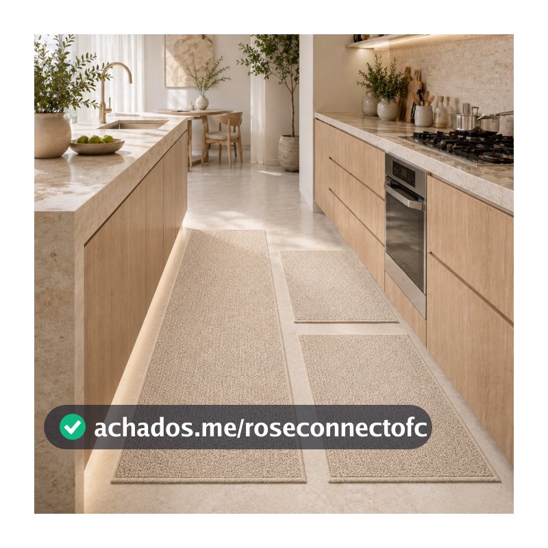 Kit Jogo de Tapete Passadeira Para cozinha Antiderrapante 3 Pçs 1 Passadeira e 2 Tapetes
