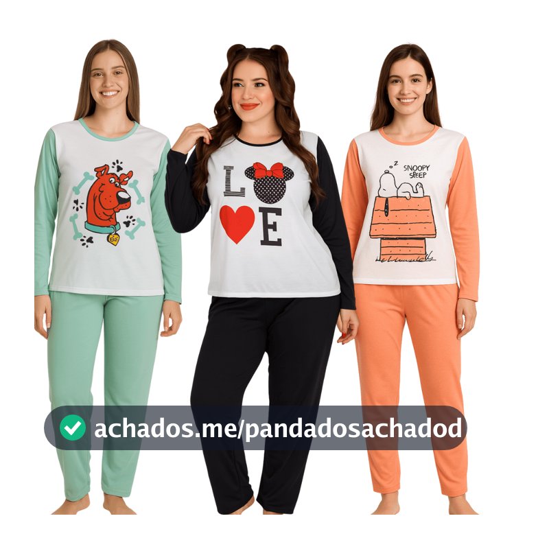 Pijama Feminino Adulto Longo Estampado Personagens/ Pijama Feminino Inverno/ Pijama Meia Estação