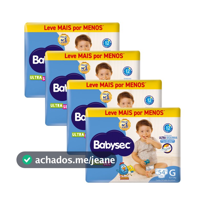 Kit Econômico 4x Fralda Infantil BabySec Hiper G c/ 54 uni- Ultrasec Galinha Pintadinha Conforto e Alta Absorção