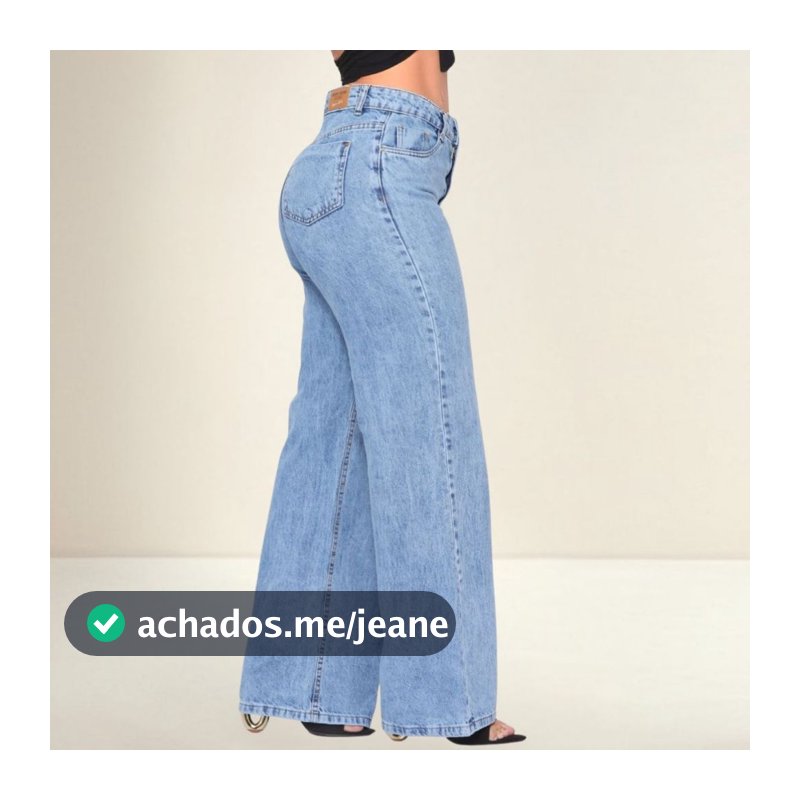 Calça Jeans Feminina Wide Leg Cintura Alta Pantalona Tecido Encorpado 100% Algodão Marmorizada