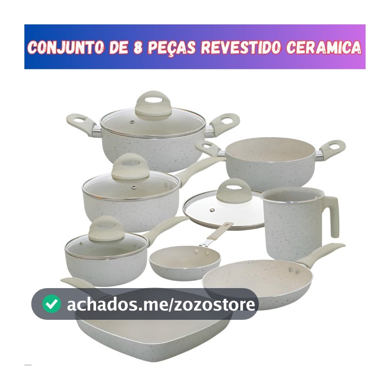 Jogo de Panelas 8 Peças Antiaderente Premium Revestimento Cerâmico Não Gruda Cozinha Completa