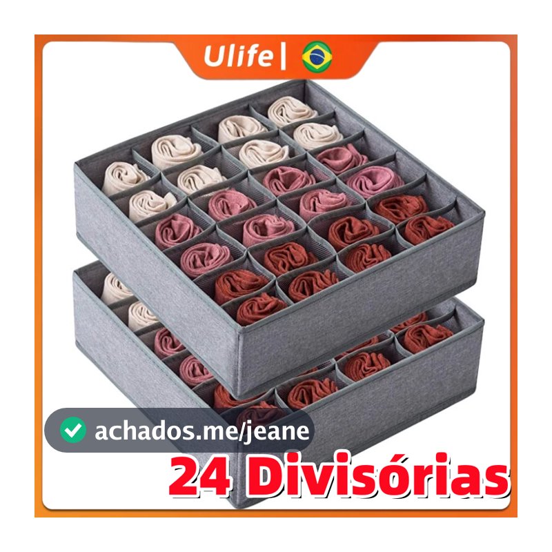 Organizador De Gaveta 32x32x10cm 24 Divisórias Dobrável Para Peças Intimas Sutiã Meias