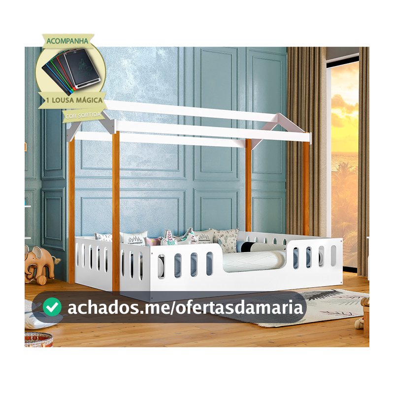 Cama Casal Infantil Casinha Montessoriana Ágatha - Branco/Mel Incluso Lousa Mágica