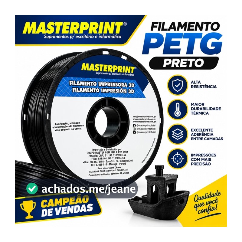 Filamento PETG Preto Masterprint para Impressora 3D Alta Resistência