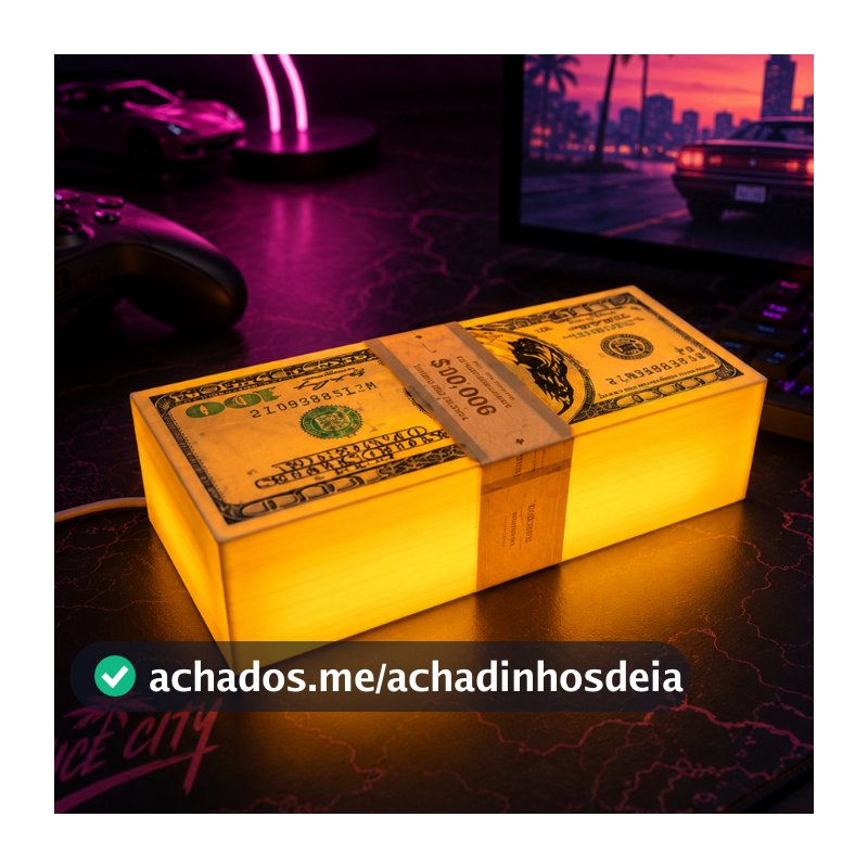 Maço de Dinheiro inspirado no GTA VI - Roda apoiado - Opção Sem Luz e Luminária com LED USB escolha