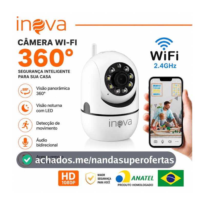 INOVA Wifi Babá Eletrônica Câmera segurança Sem Fio Visão Noturna 1080P 360° com Câmera audio YOOSEE