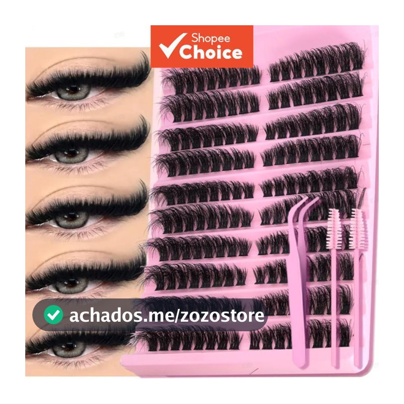 Conjunto de Cílios Postiços Longos Híbridos: Tipo D-Volume, 8-16mm, Natural e Fofinho, Reutilizável