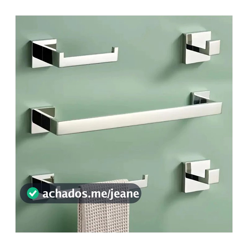 Kit 5 304 Acessórios Banheiro Prata Inox 304 Escovado Luxo 5 Peças