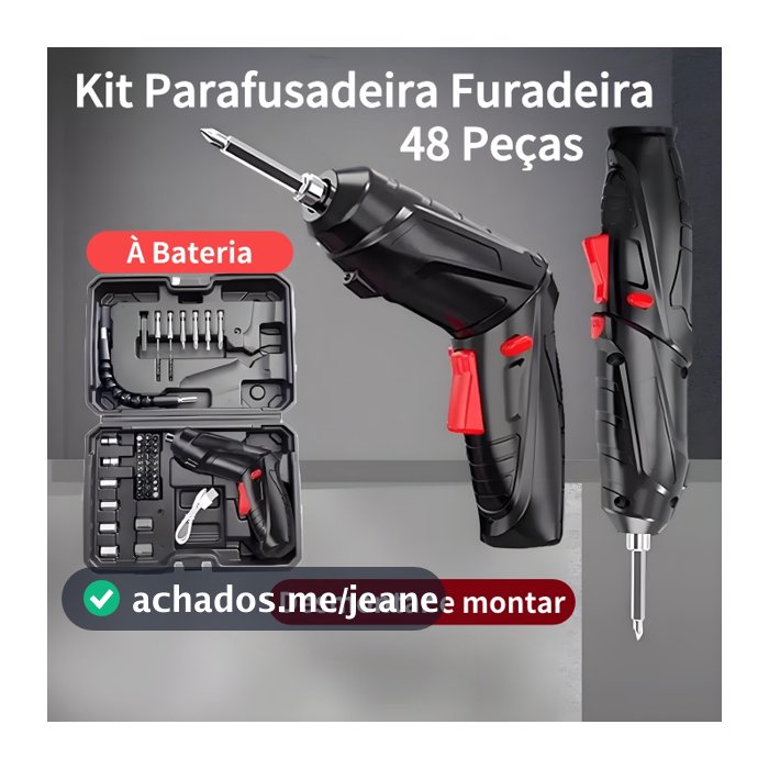 Kit Parafusadeira Elétrica/Furadeira 48 Peças À Bateria Sem Fio Carregador Usb Portátil Leve