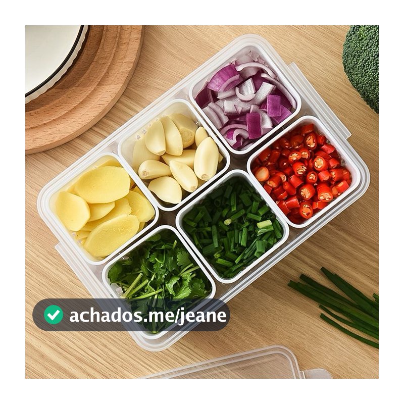 divisórias 6 Frigorífico Caixa Para Armazenamento De Frutas E Legumes/Cozinha Recipiente Dividido De Cebola Verde Picada