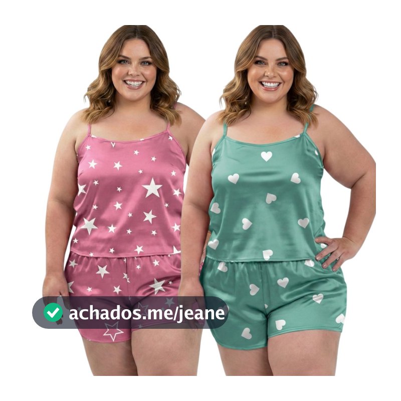 Kit 2 Pijamas Plus Size Baby Doll Conjunto Short Doll Estampado Sem Bojo Pijama Feminino Premium