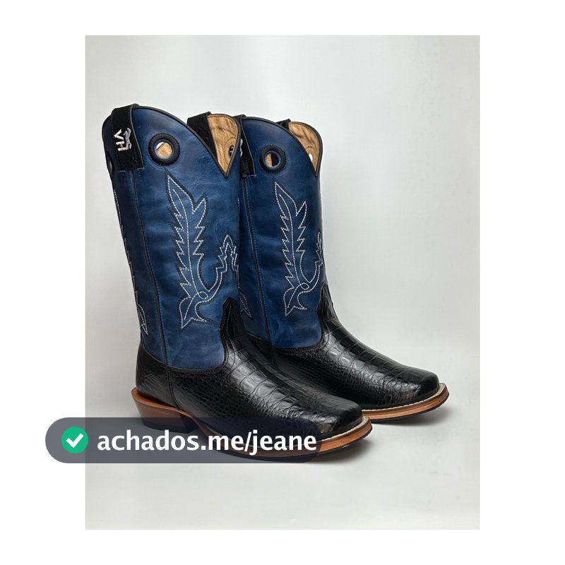 Bota Texana Masculina Bordado country em Couro legitimo Bico Quadrado Salto Carrapeta